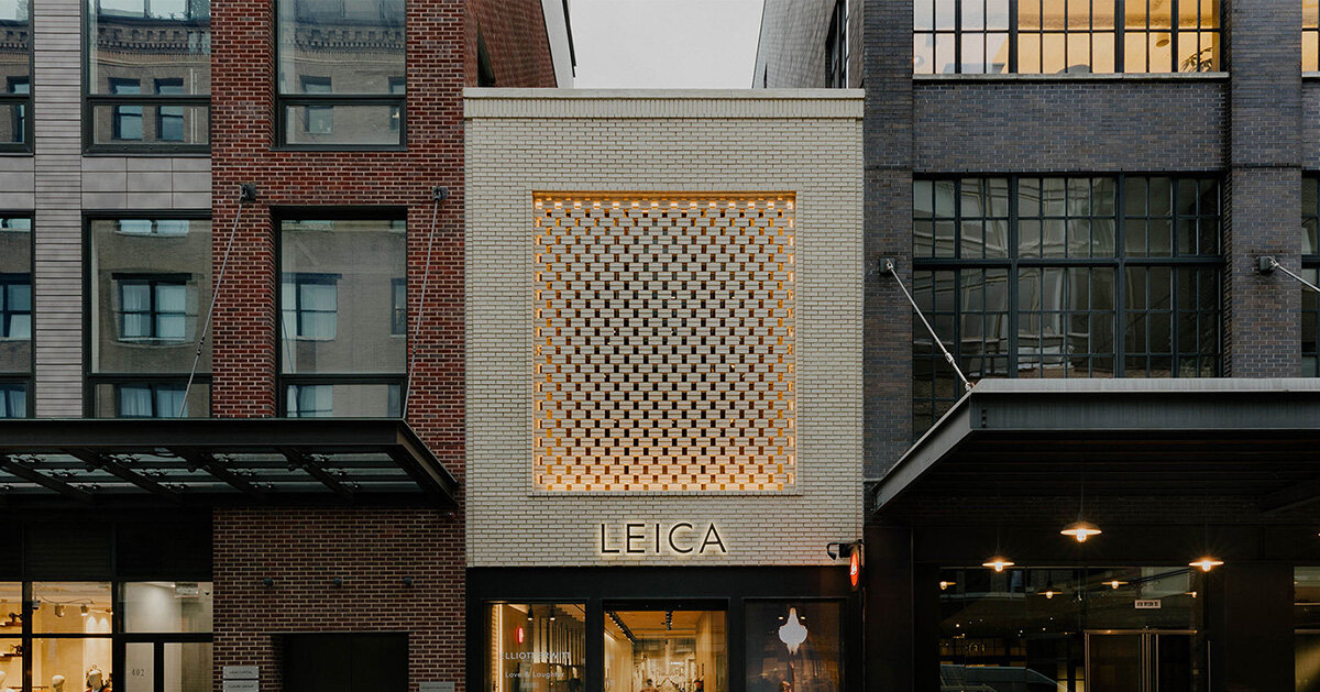 brick&screen facade highlights leica store &amp; gallery in revitalized 1950s NYC meat market