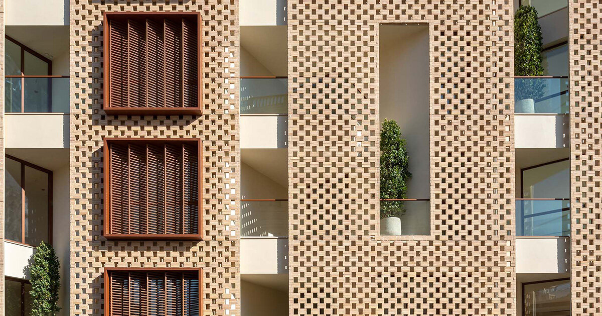 brick&layered facade shields zendegi building from harsh sunlight in tehran