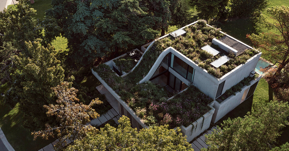 cascading patio shapes terraced garden hills at olivos house, wrapping surrounding landscape