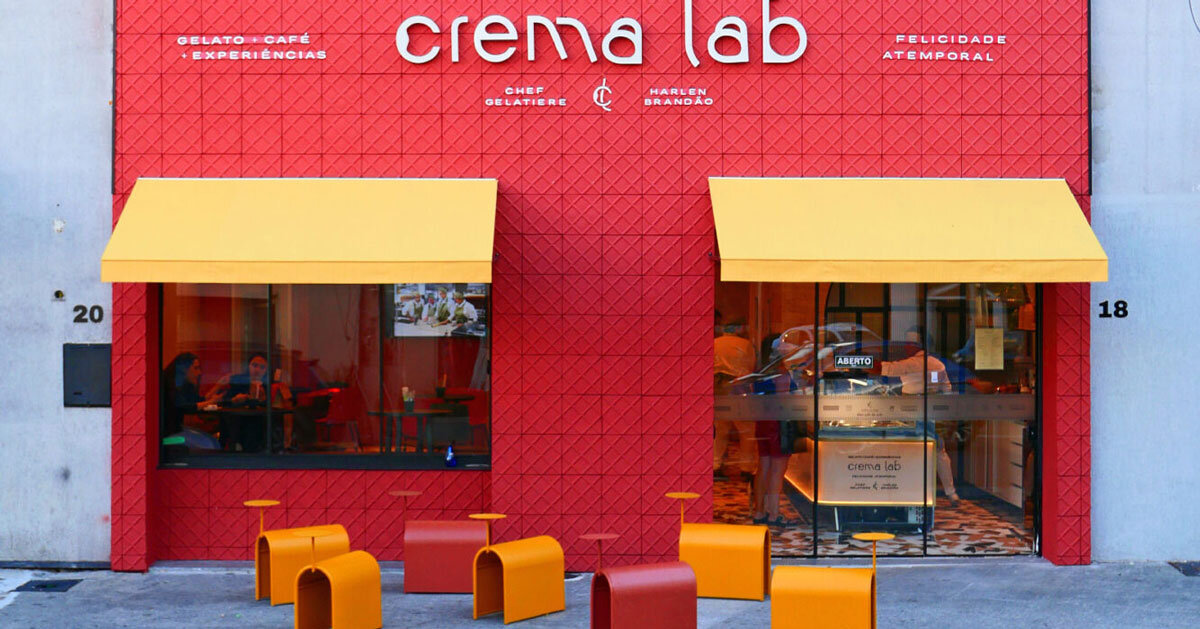 furf’s mycelium facade for crema lab café in brazil resembles ice cream cone