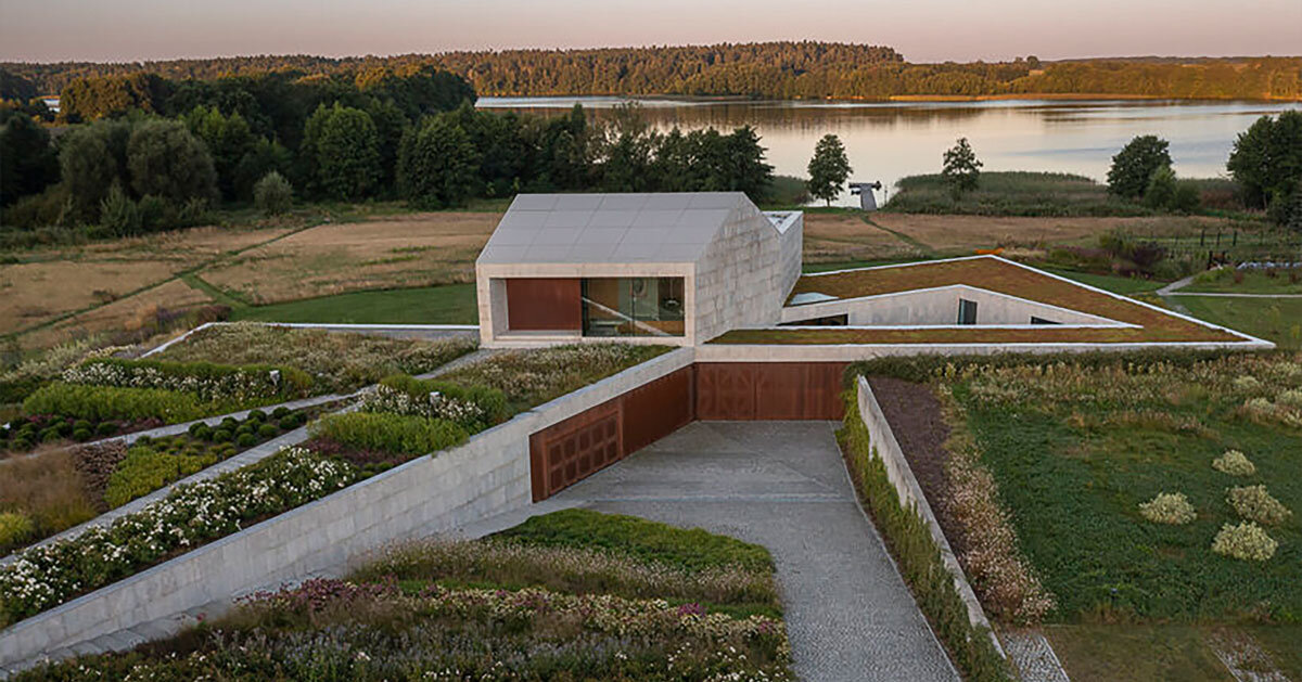 modern stone&clad farmhouse by mobius architekci folds along polish landscape’s nooks