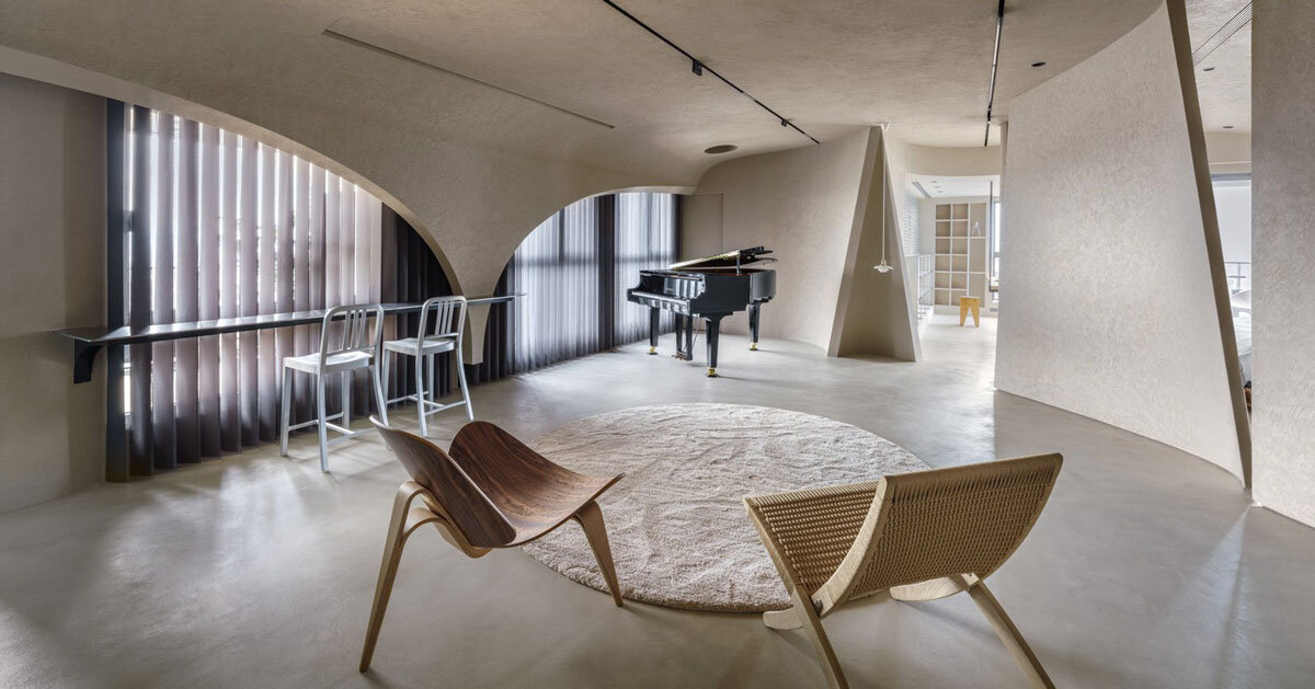 studio X4 explores open&plan living concept through curved diagonal partition