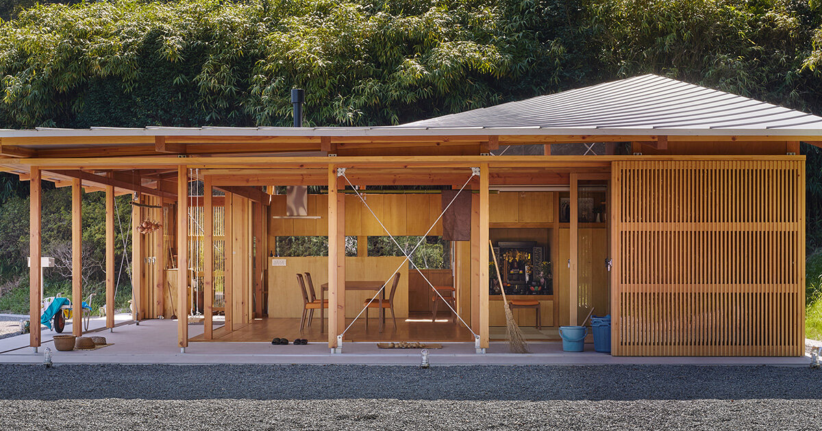 curved roof follows ridgeline of japanese mountains in weekend home by ota archistudio