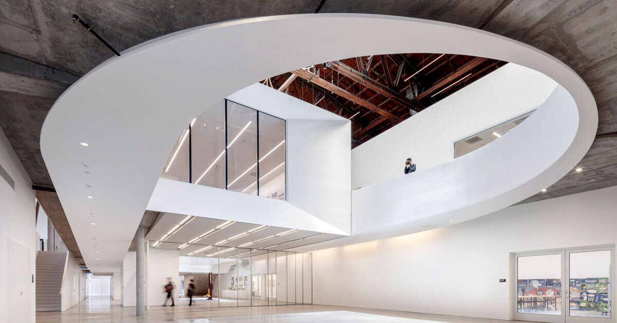 darin johnstone architects turns historic wind tunnel into mullin transportation design center