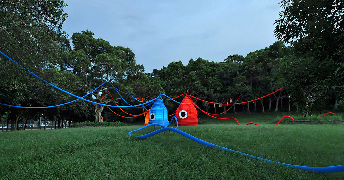 giant squids by moradavaga connect families through sound in taiwanese land art festival