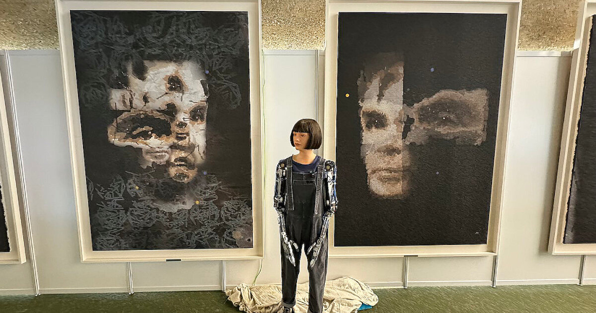 humanoid robot Ai&Da paints portrait of alan turing, one that sotheby’s is set to auction