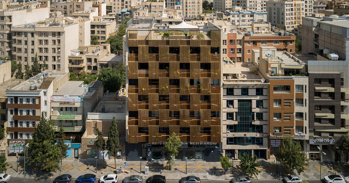 vertically laid wooden blinds screen sarv office building’s interiors in tehran