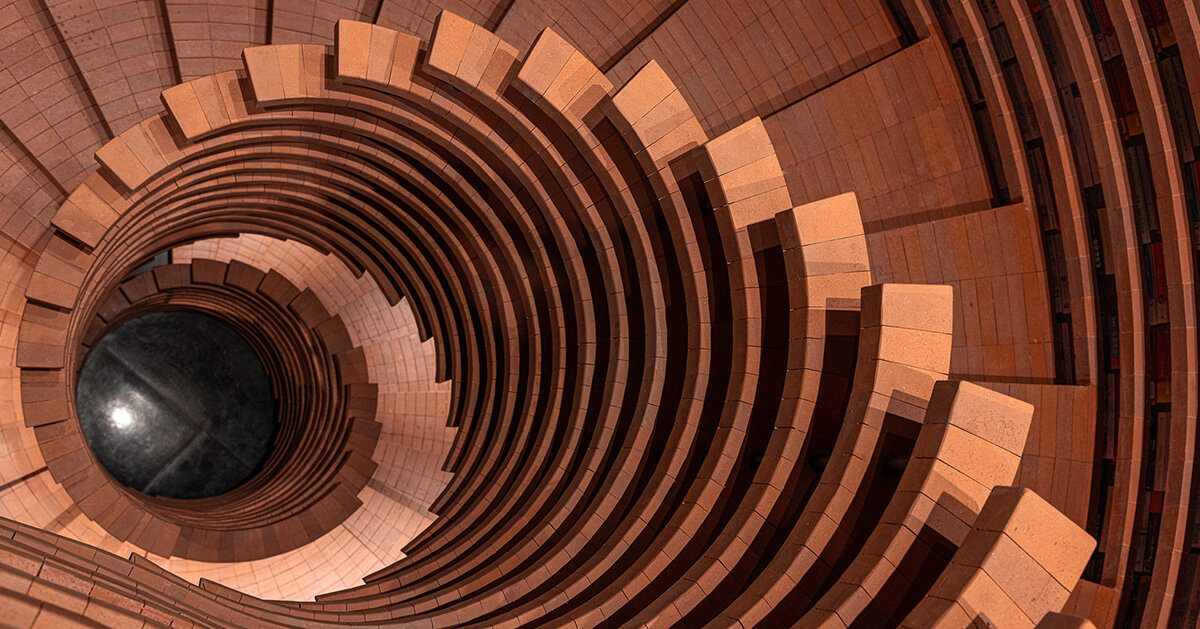 waves of custom&designed bricks ripple inside chinese bookstore by x+living