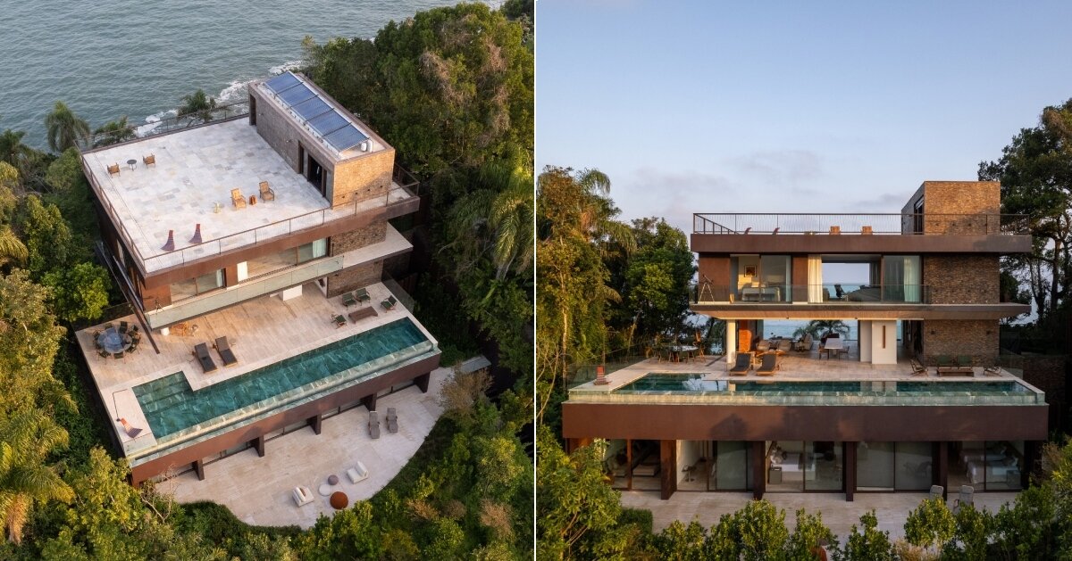 FCstudio’s coastal house stacks steel, glass, &amp; stone layers amid são paulo’s rugged terrain