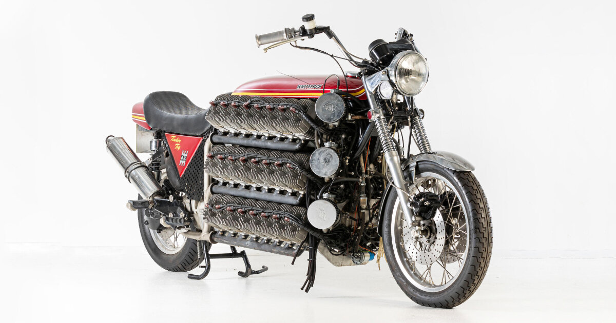 custom road&legal kawasaki motorcycle holds world record as land vehicle with 48 cylinders