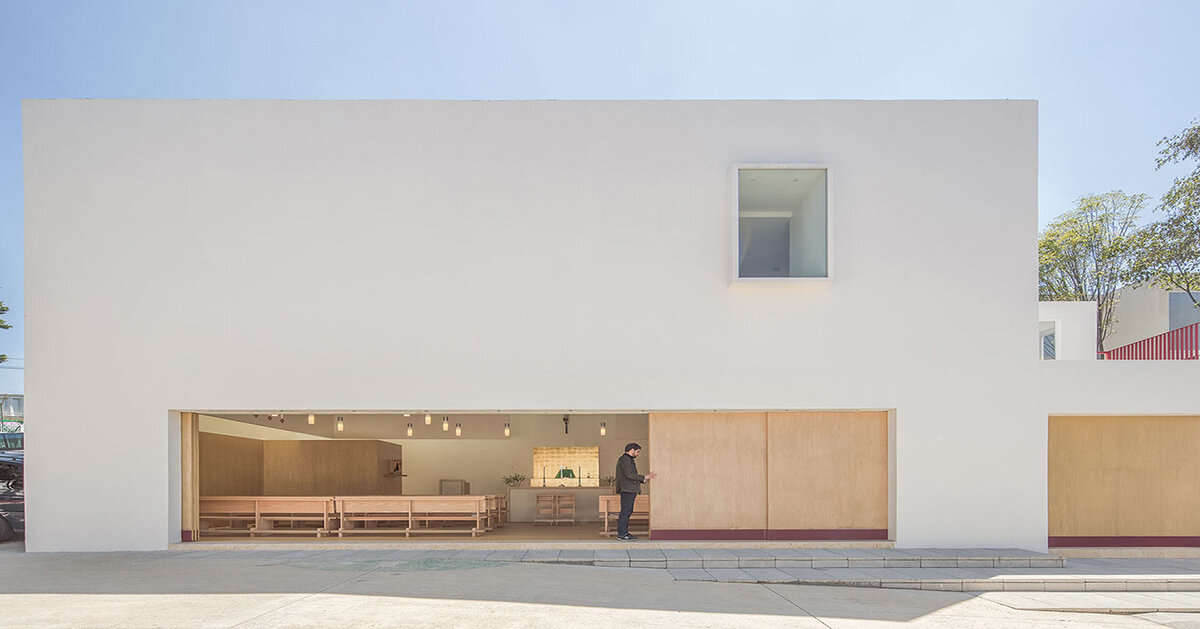 sliding doors in divine proportion front oratory by jose lombana arquitectos in mexico