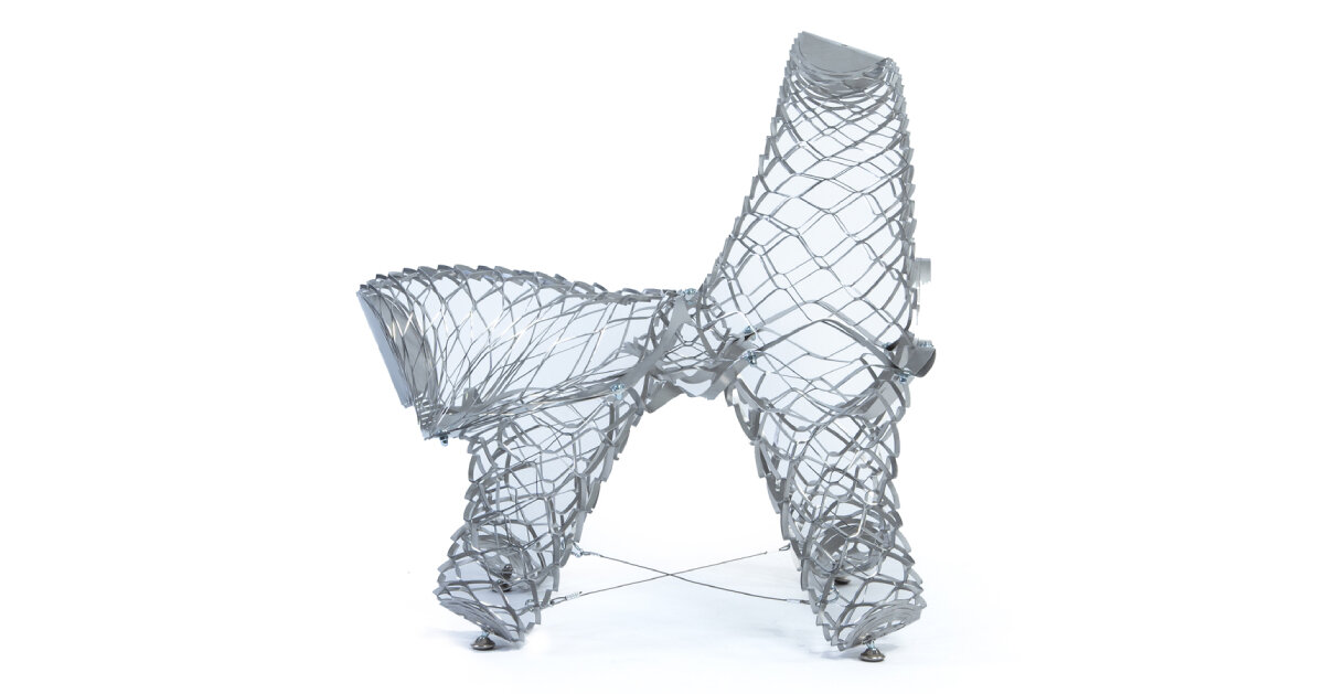 govert flint’s SPRING chair opens up from two flat&packed sheets of metal