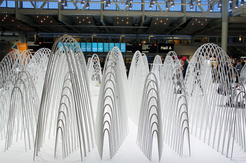 nendo's snow-capped mountain installation at stockholm furniture fair 