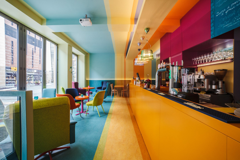 kolorama + bloogarden colorfully highlight cafein bistro interior