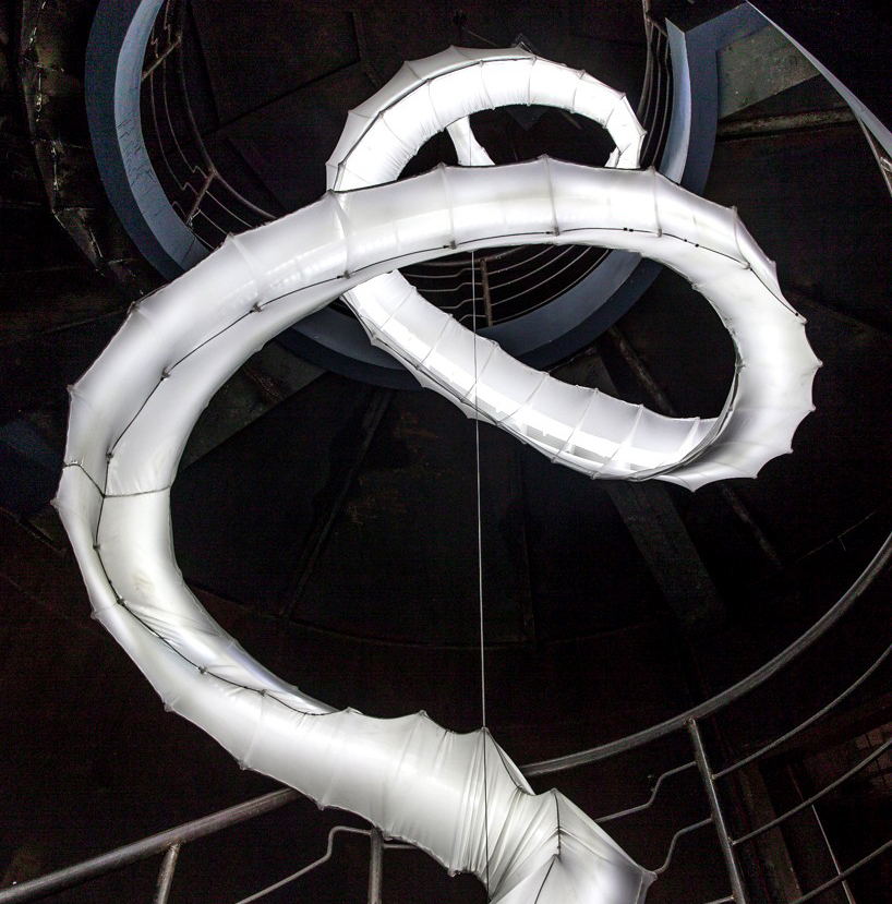 update studio spirals smoke installation along a staircase in beijing