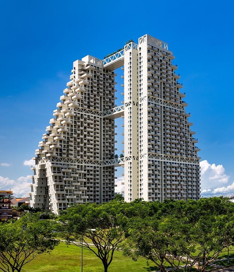 moshe safdie's completed sky habitat features landscaped bridges