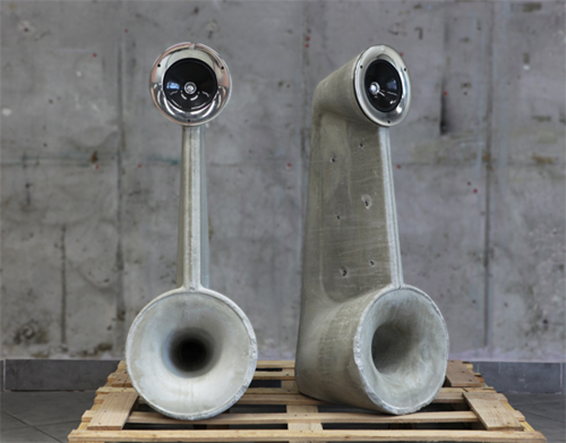 exposed concrete speakers