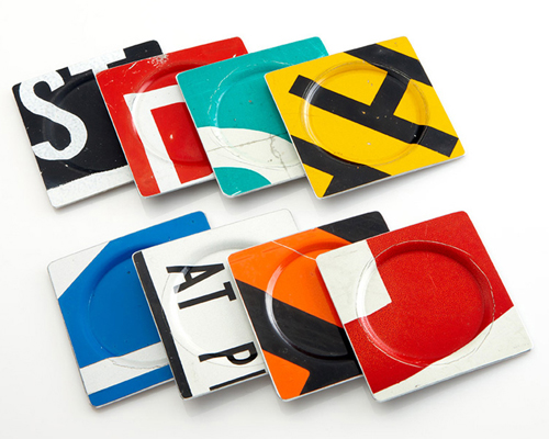 D.O.T. coasters are made from upcycled aluminum roadsigns