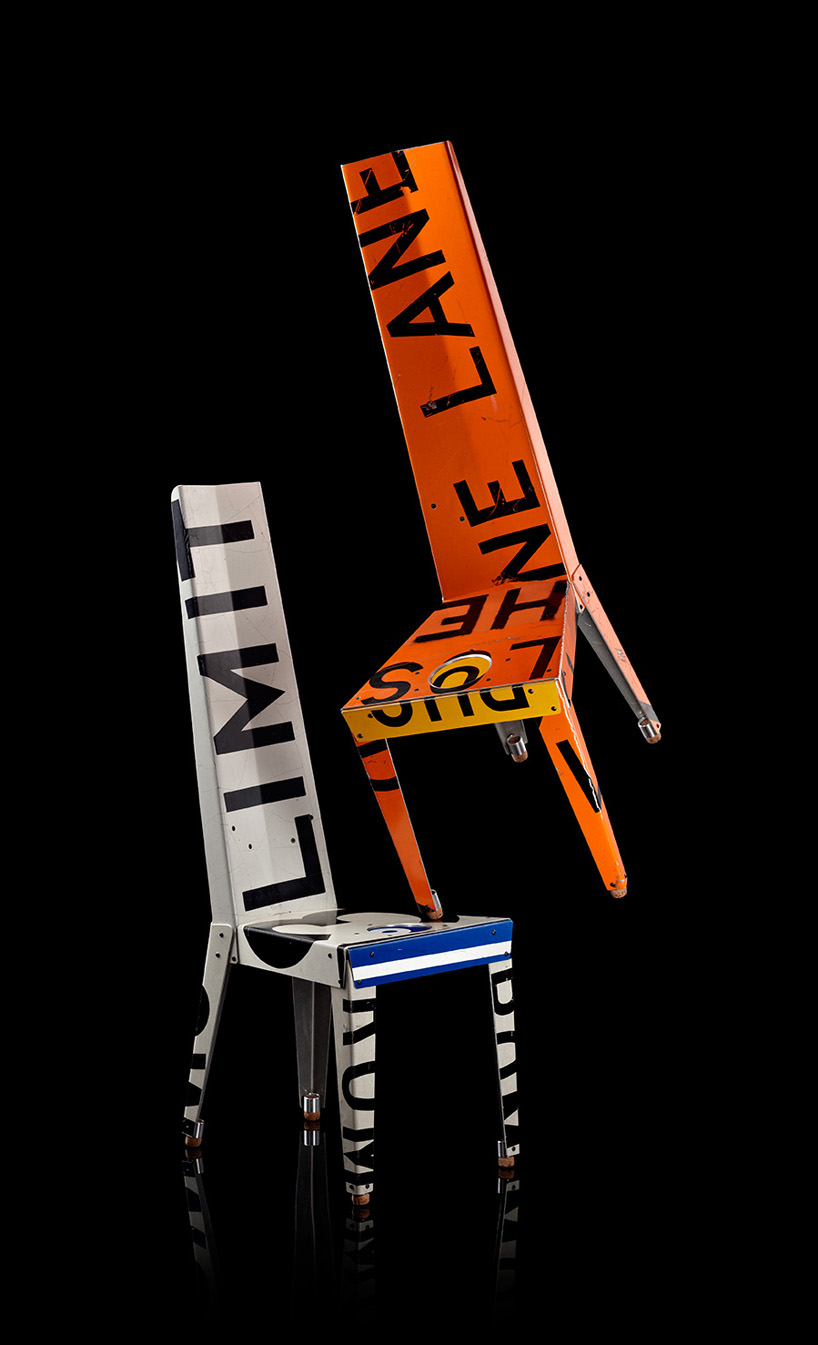 upcycled signs create ‘transit chair,’ now in designboom shop ...