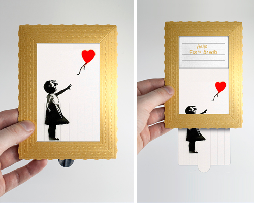 hello from banksy postcards with a retractable masterpiece