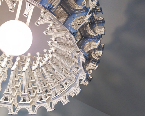 'colosseum' iconic pendant light constructed from eiffeltowers