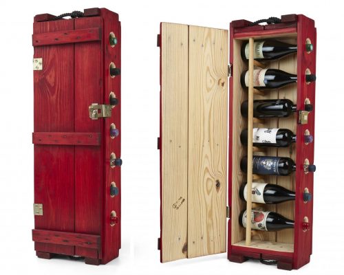 Wine rack made from repurposed US army ammunition box