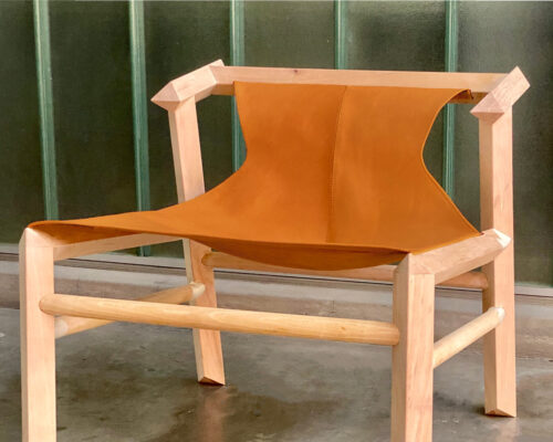 lounge chair made by patagonia wood , 3d printed joints & leather