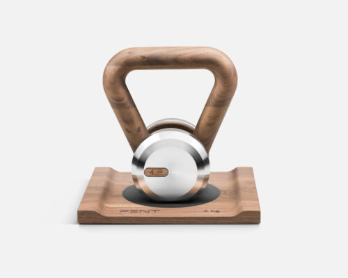 LOVA™ luxury stainless steel kettlebell with solid wood stand