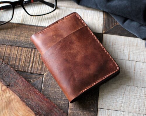 vertical wallet with cash pocket - Laodikya XL 100% full grain cow leather