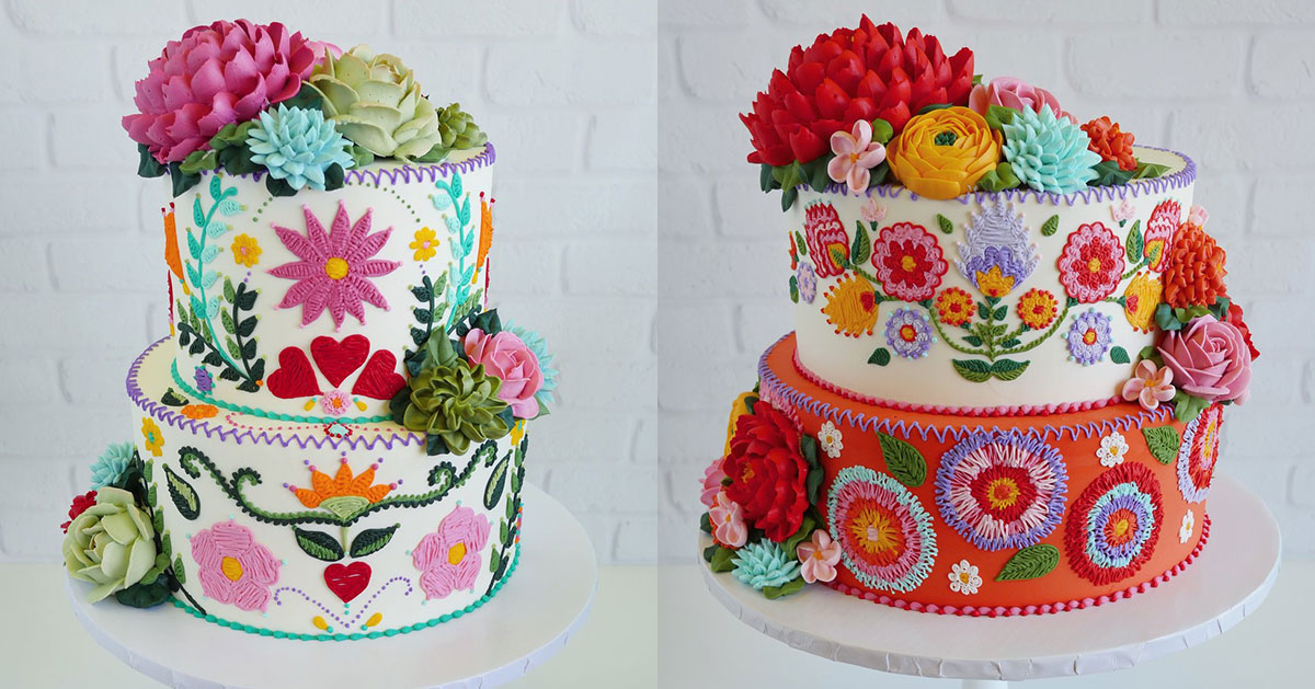 cake artist leslie vigil mimics embroidery with series of 'stitched' bakes