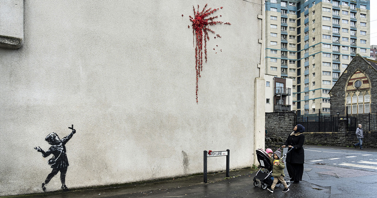 banksy surprises with valentine's day-themed mural in hometown bristol