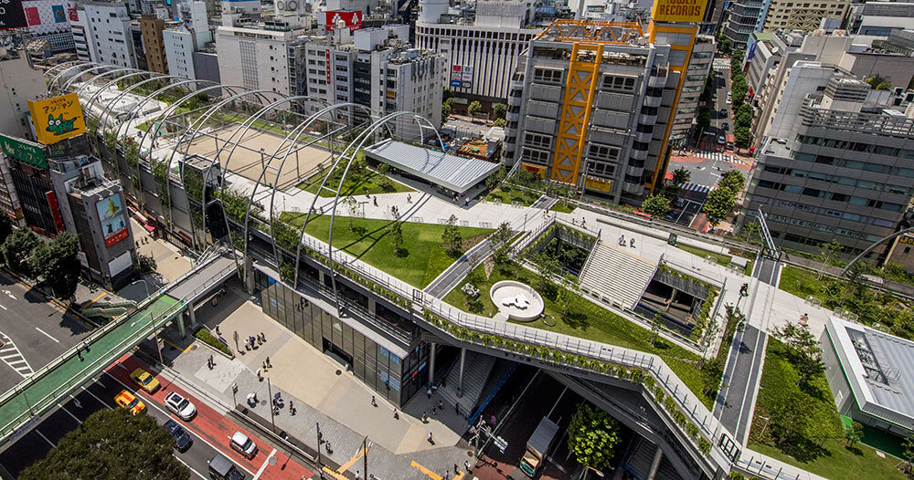 NIKKEN SEKKEI Encloses Its Miyashita Park In A Set Of Green Arches