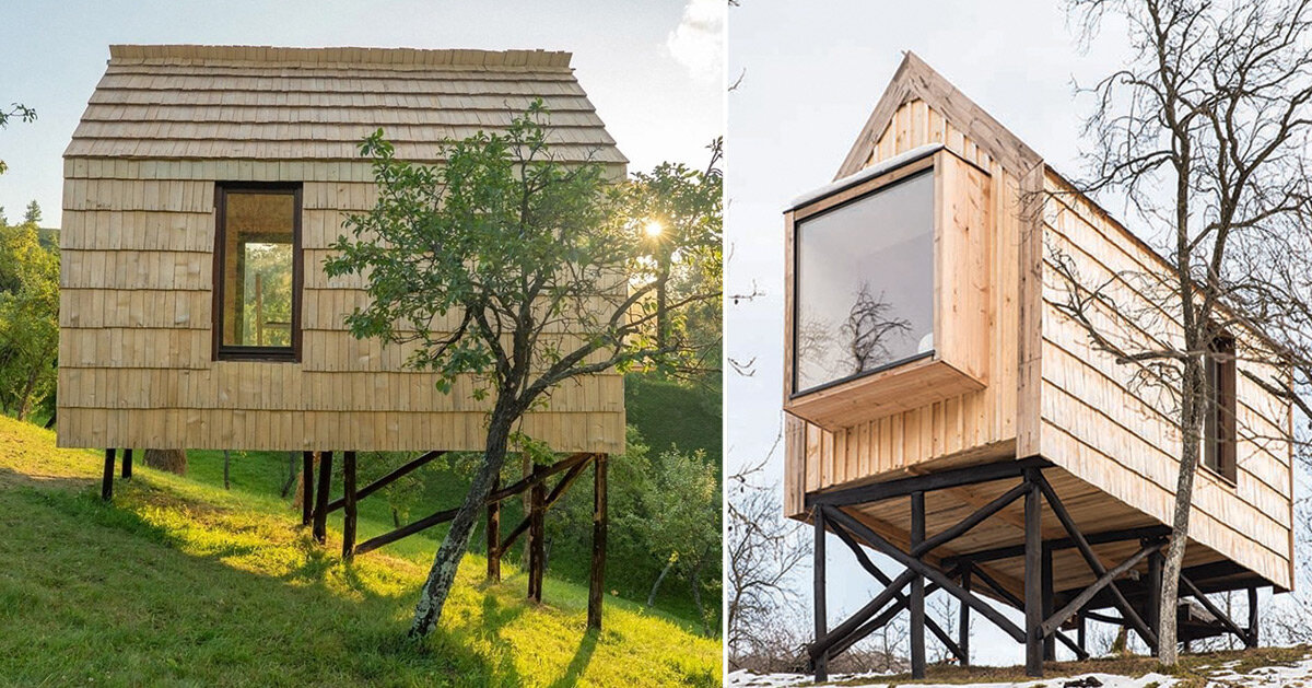 wood + shingle muma hut built by romanian volunteers encourages locals ...