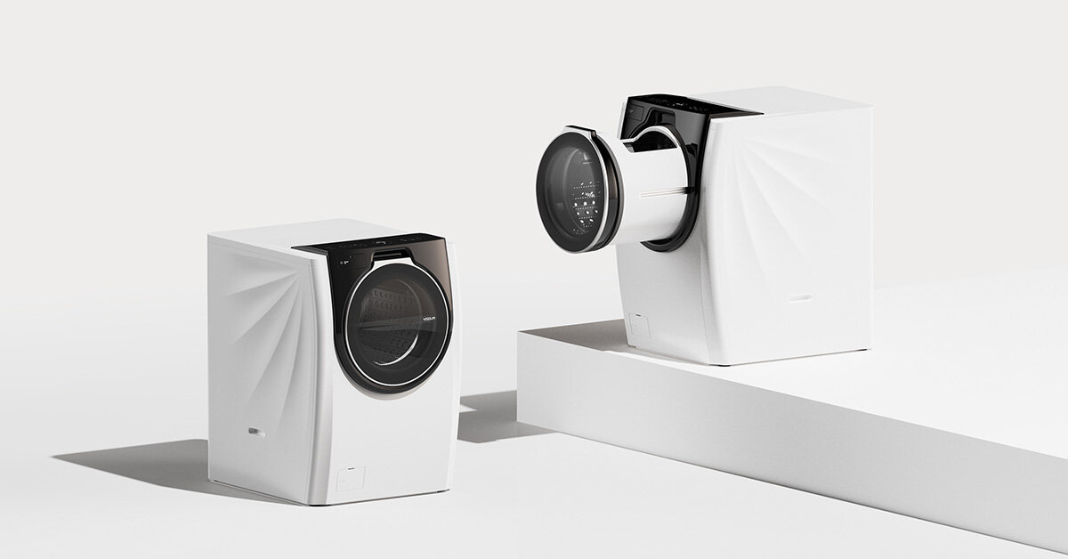 the visdom washing machine by kim kyeong-su features a sliding drum that  opens on top