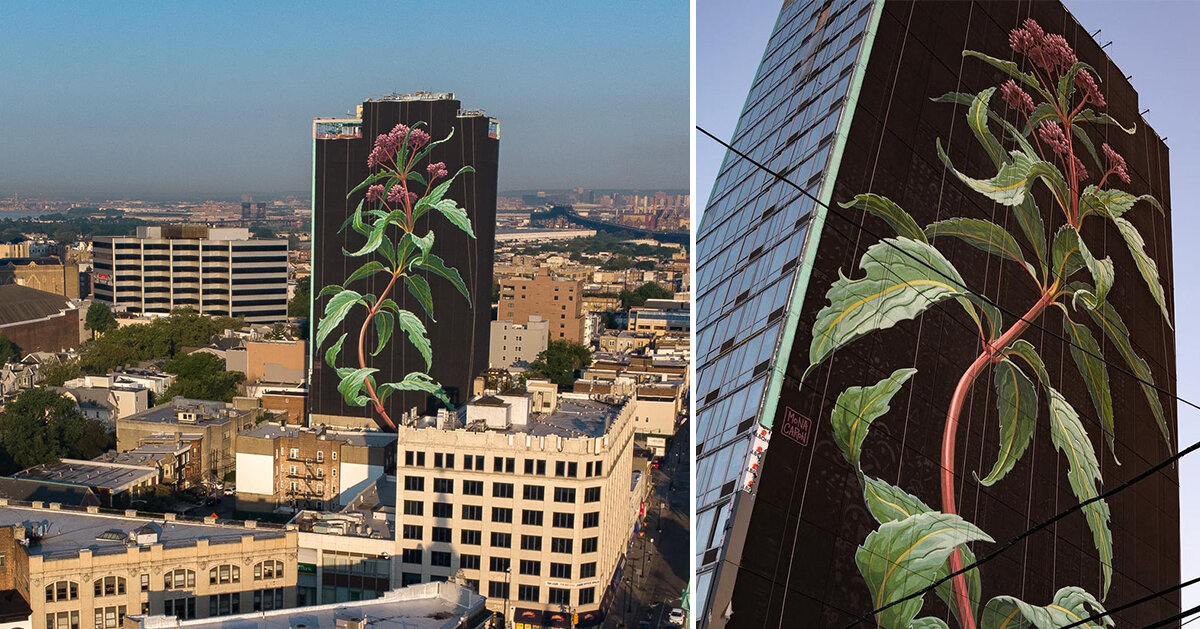 Mona Caron Makes a 20-Story Wildflower Bloom Above Jersey City