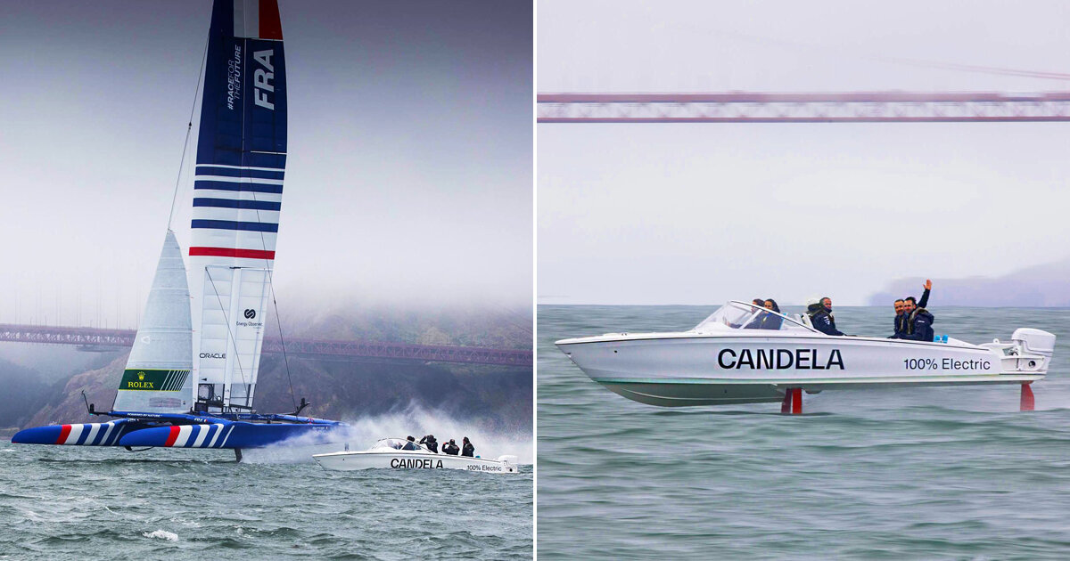 candela's C7 the first electric foiling chase boat at SailGP