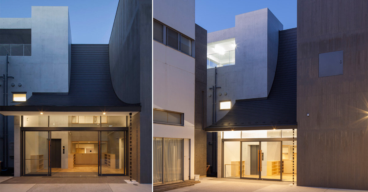 curved roof welcomes visitors into abanba's reconstructed tokyo temple