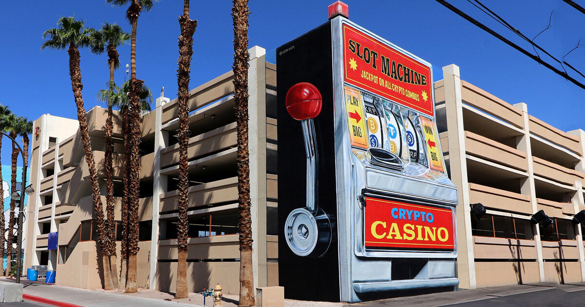 leon keer's 3D mural paints retro crypto slot machine in las vegas