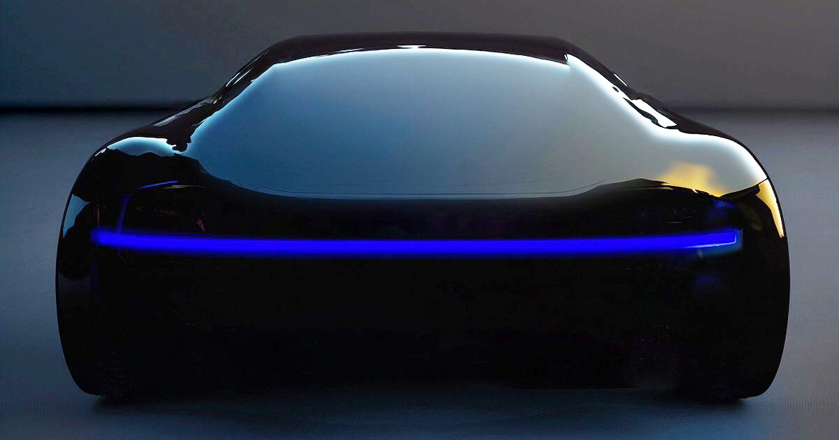 AI produced concept 'apple car' from description 'minimalist sports car  inspired by macbook