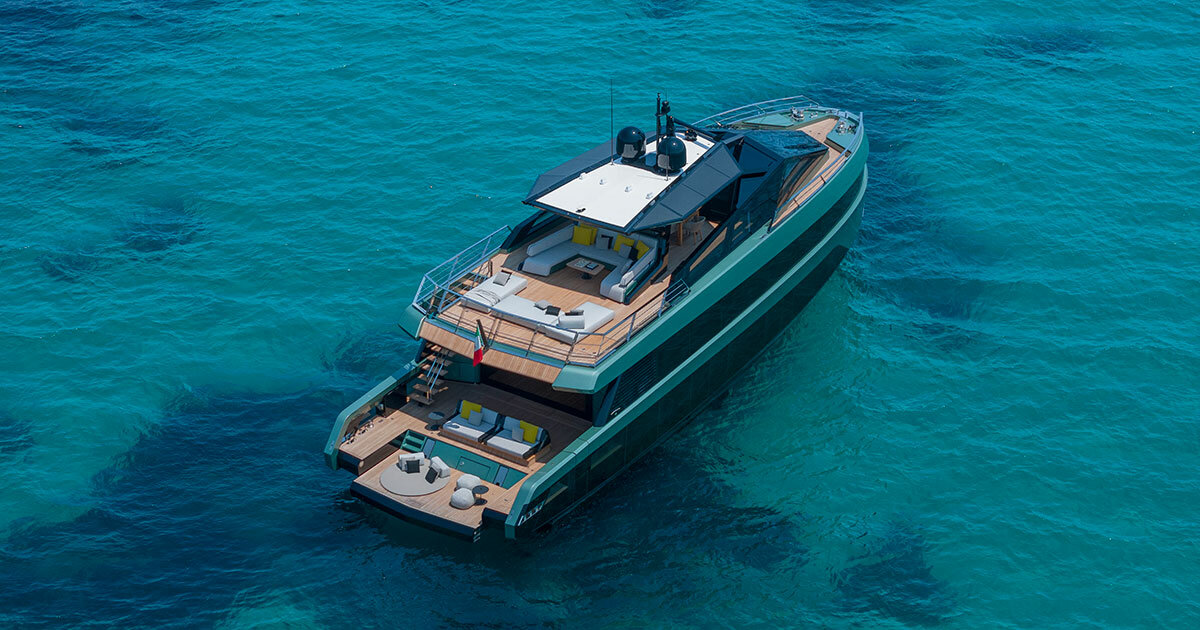 wallywhy150 yacht sets sail with a 78-foot open-air upper deck