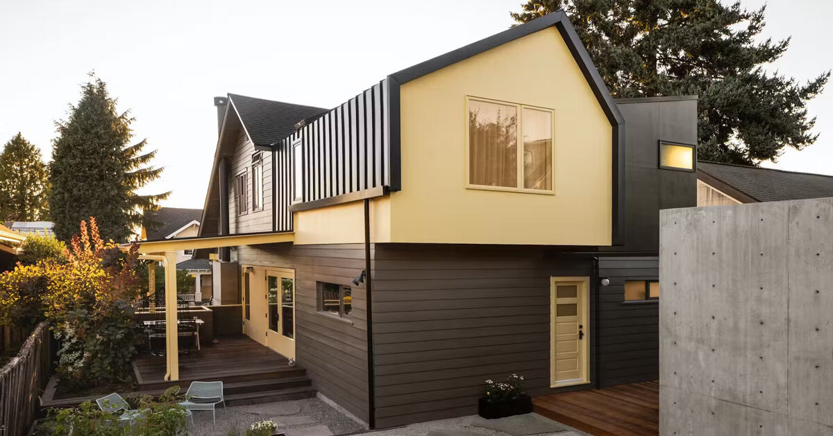 butter-yellow paint coats revamped family home's facade in seattle