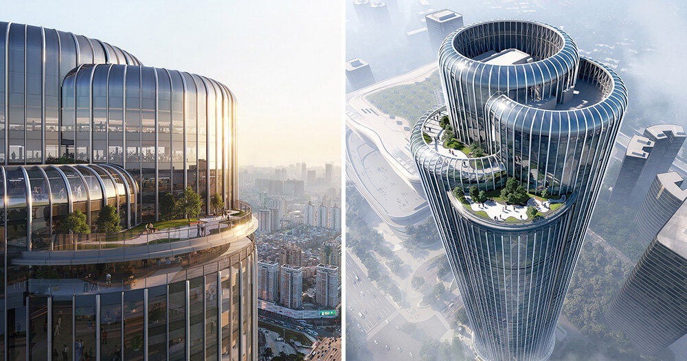 Aedas plans tower of flowing lines + nested rooftops for shenzhen