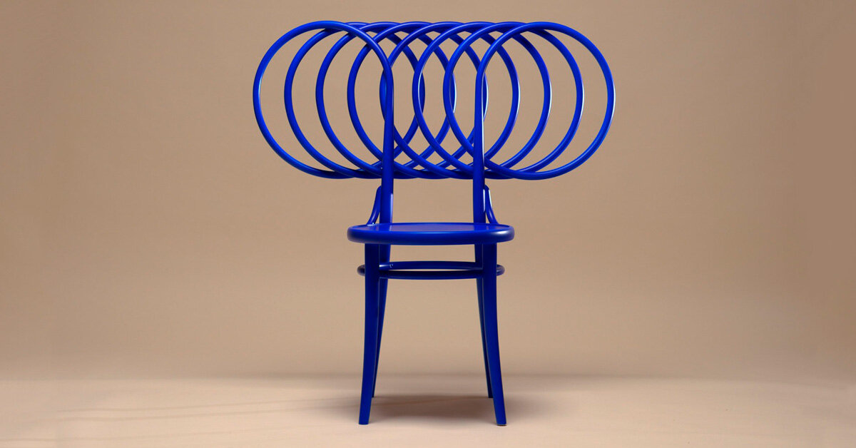 ultramarine wooden circles revise ton’s iconic chair 14 displayed at milan design week 2024