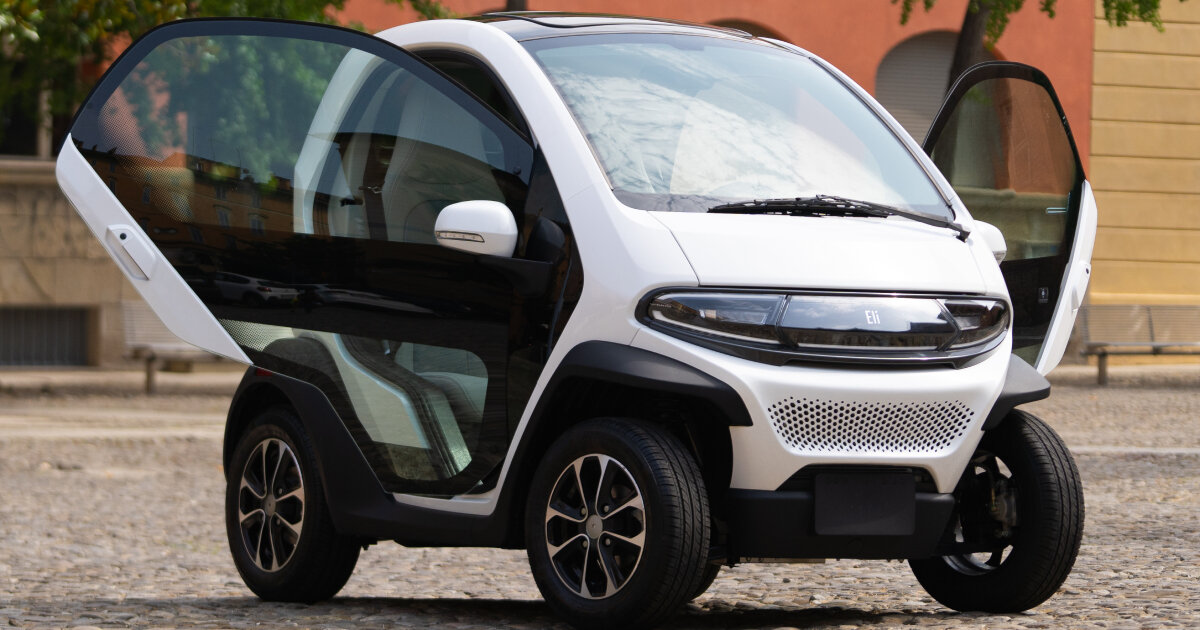 electric microcar ‘eli ZERO’ has transparent glass doors and trunk ...