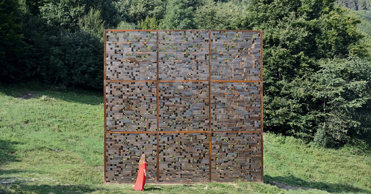 Alberto Frigo encodes his life as an iron pixel with cubic sculpture in the small Dolomites