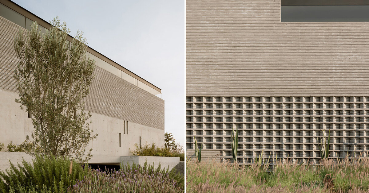 Concrete blocks with grid-like interventions wrap the Mexico House by Laboratorio de Arquitectura