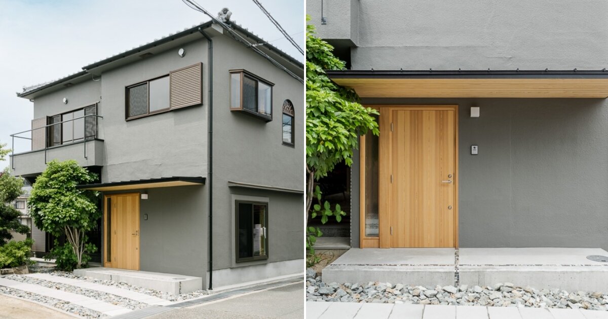 double-level foyer puts modern twist on traditional japanese doma in house in itama