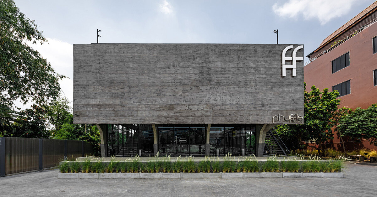 solid exterior minimizes visual noise in bankog’s monochromatic phuffle restaurant