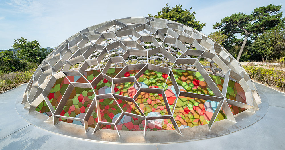 breathing earth sphere: olafur eliasson installation in south korea comprises 1,200 lava tiles