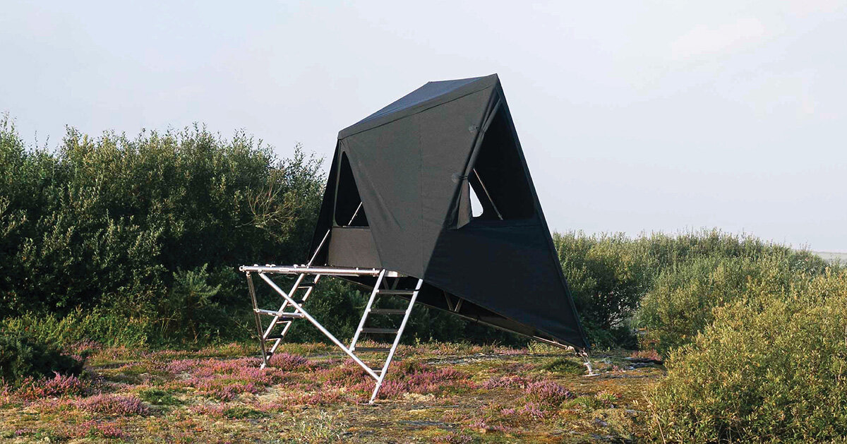 k-tent by new british design adapts to any terrain with its adjustable tripod leg system